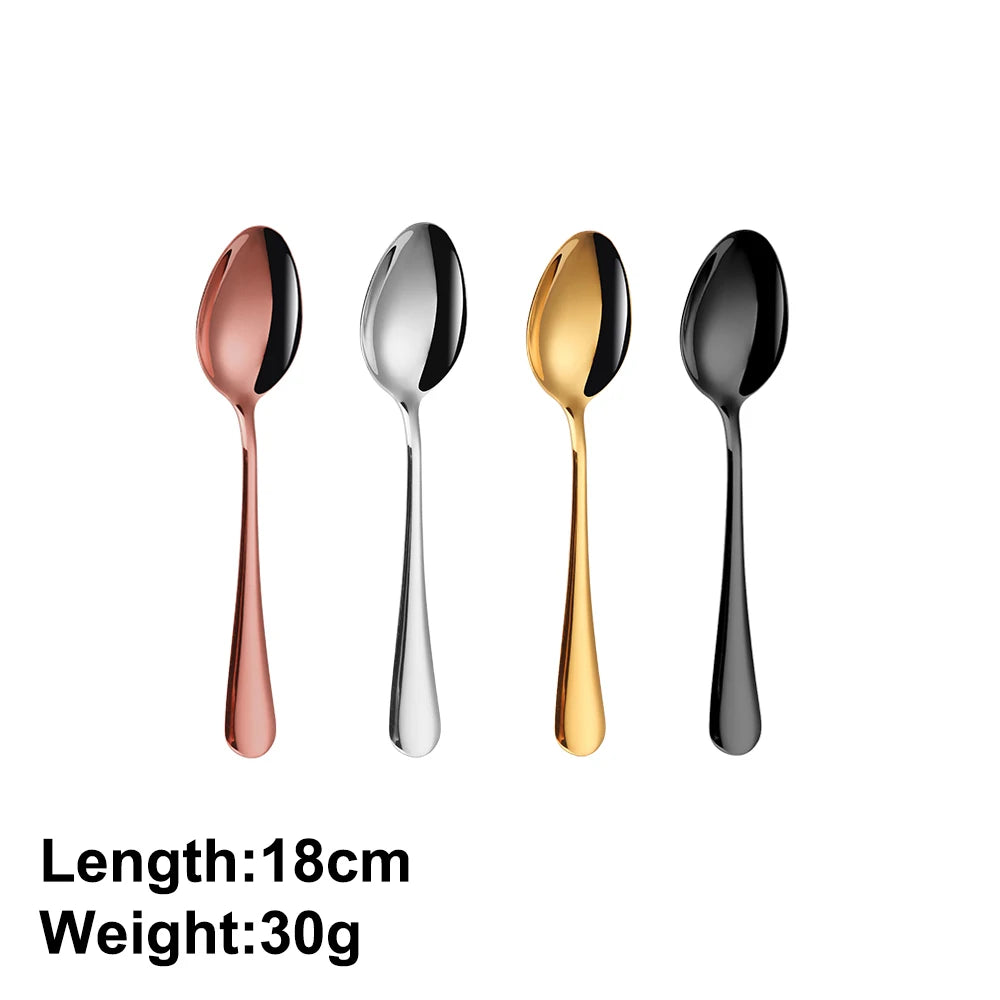 4/6/12 Pieces Stainless Steel Dessert Spoon Black Stirring Spoon Ice Cream Cake Sliver Spoons Set Gold Cutlery Mirror Tableware