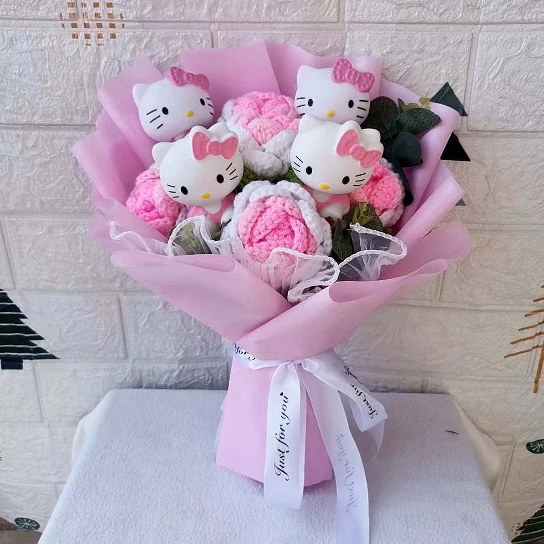 Hello KT Cartoon Plush Bouquet  Anime Rose Flowers Doll Home Wedding Decoration Christmas Valentine's Day Gift