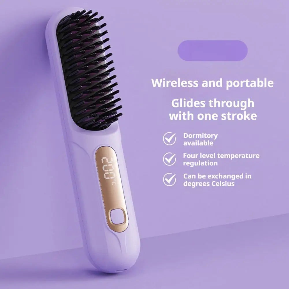 Wireless Hair Straightening Brush Rechargeable Comb For Frizz Control & Smooth Shiny Hair Portable Flat Iron Styling Tool D0G7