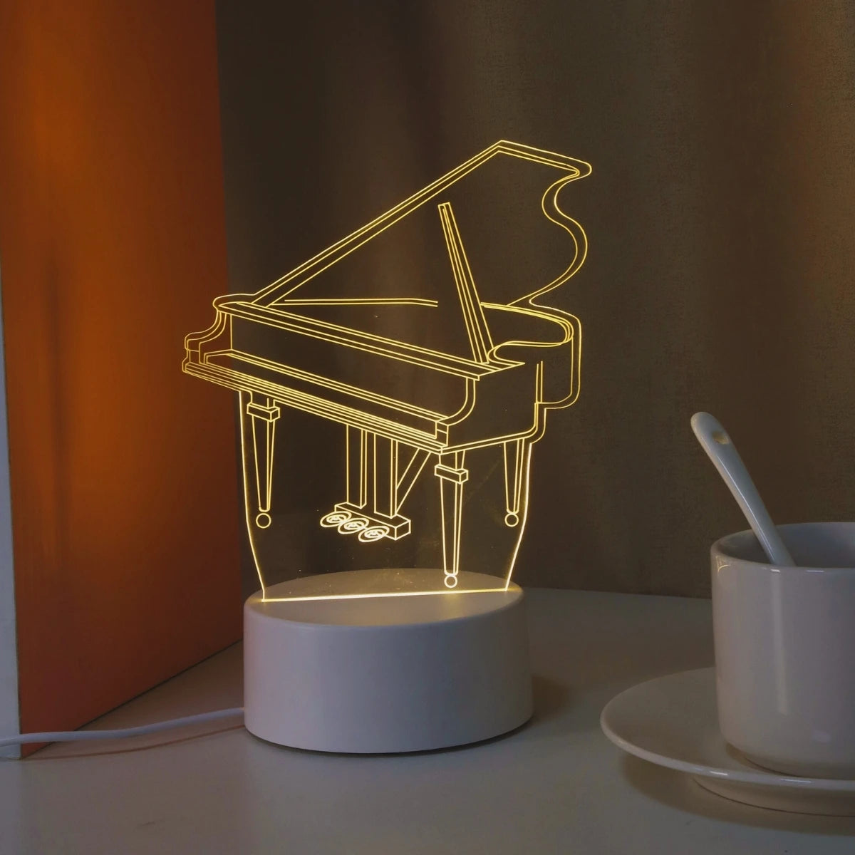 3D Piano Night Light: Decorate Your Space with Monochrome Warm Light - The Perfect Gift for Christmas or Halloween