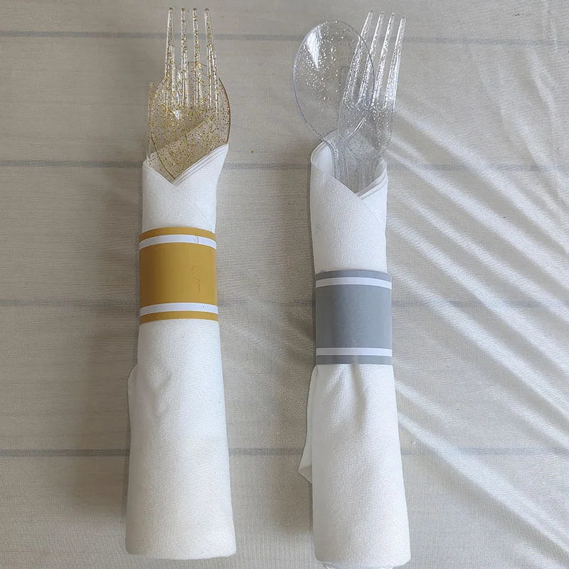 20 Pieces Western Tableware Set Plastic Transparent Gold And Silver Powder Knife Fork Spoon Tissue Tableware Set