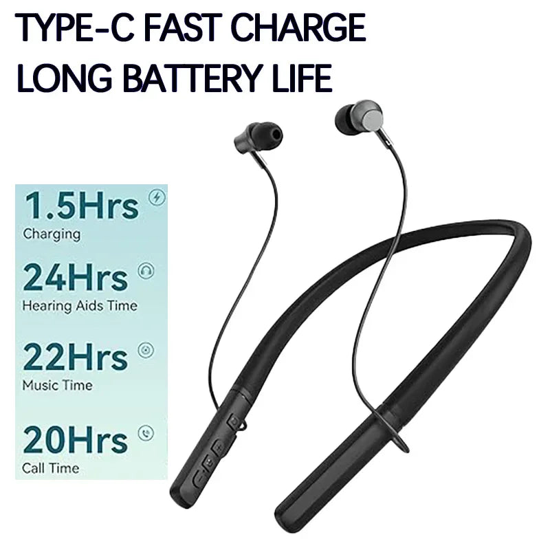 Neck Strap Bluetooth Hearing Aid Headset,Rechargeable Amplifier with Noise Reduction