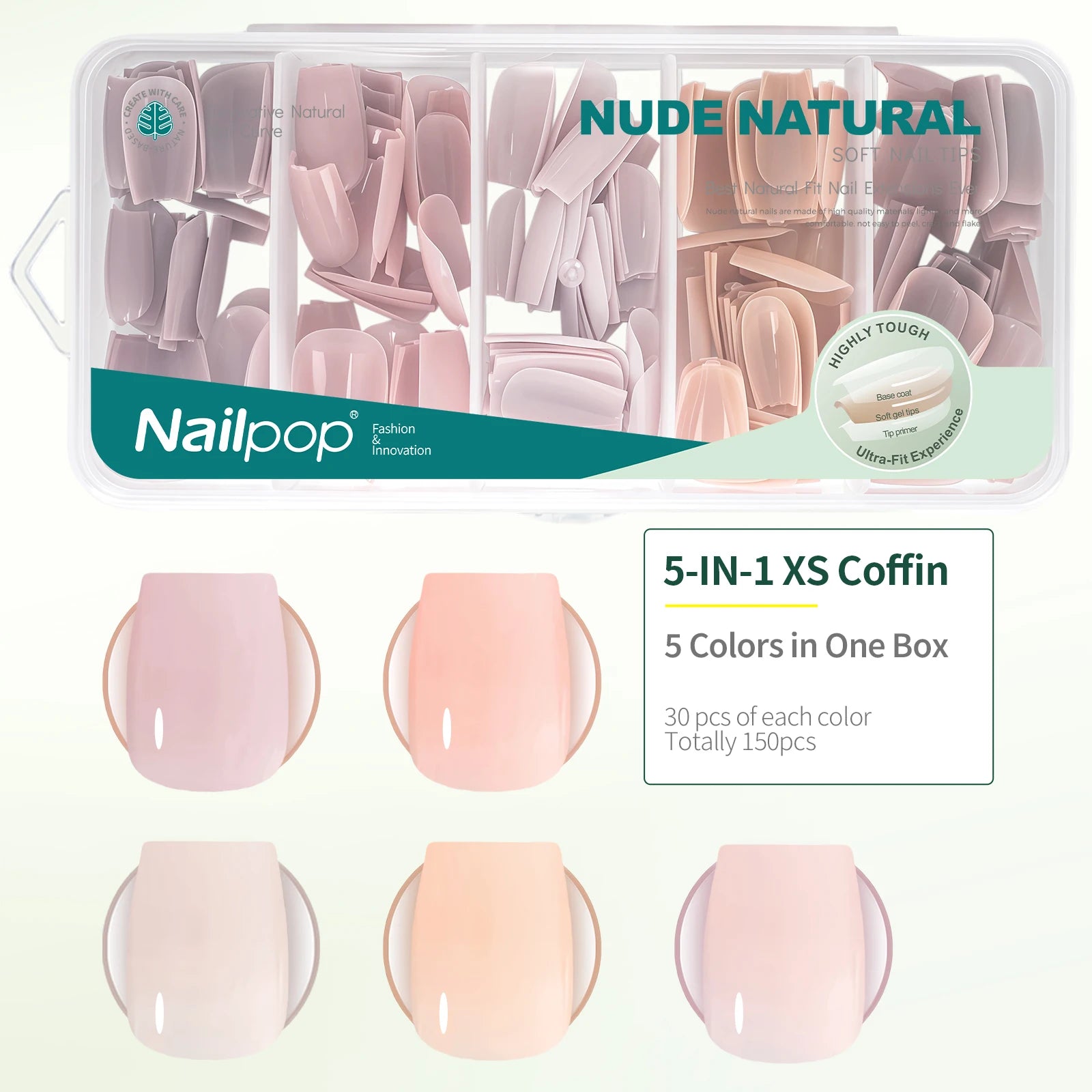 Nailpop 3-IN-1 Nude Natural Soft Nail Tips Set