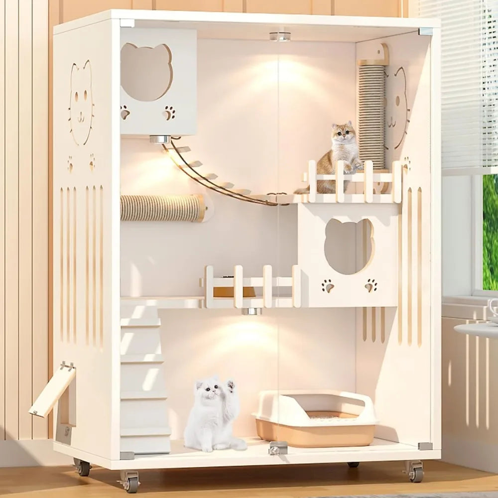 Wood Cat House, Indoor/Outdoor Cat Cage Large Space