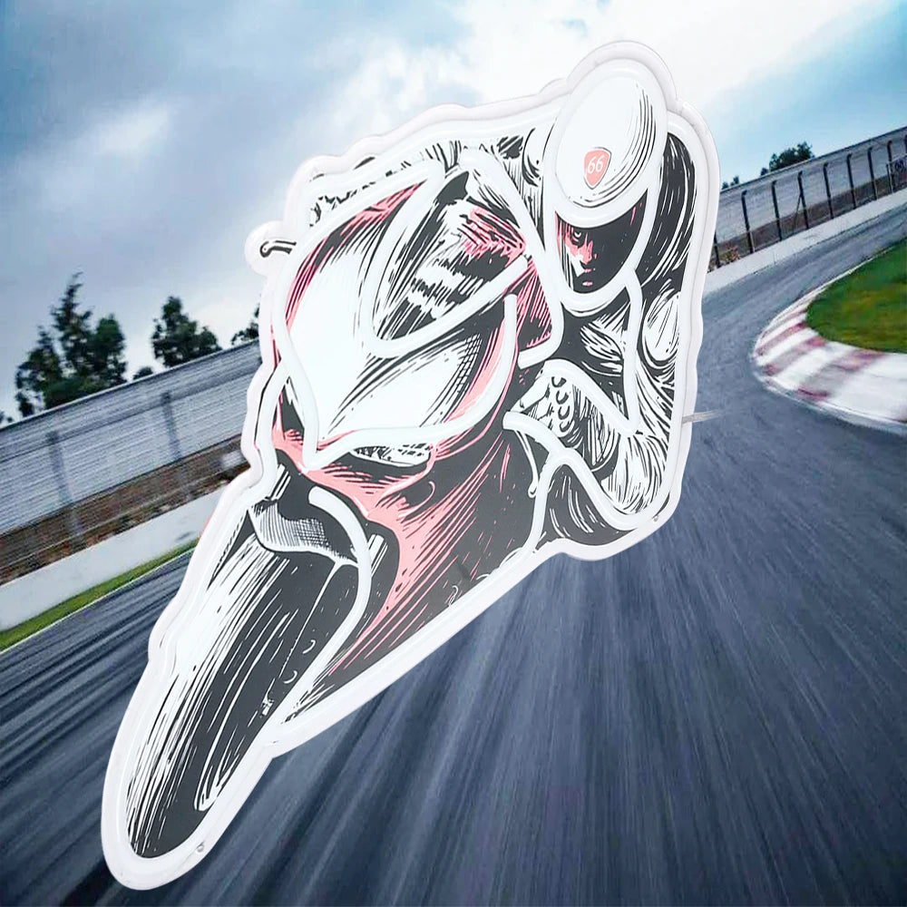 LED Neon Motorcycle Race Sign UV Printed Photo Light for Beer Bar Wall Decor Boyfriend Gift - Illuminated Racing Theme Artwork