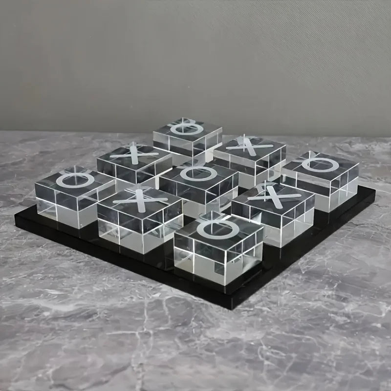Modern Minimalist XO Square Crystal Chessboard Decorative，Black and White Crystal for Living Room Desktop Small ornamen