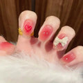 Blush Pink False Nails Bowknot Diamond Pearl Nails