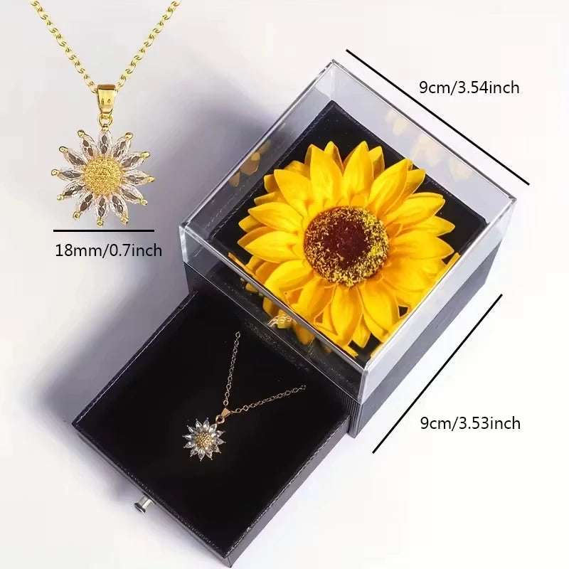 FTCY Sunflower Necklace With Gift Box For Women Dainty Stainless Steel Necklace Elegant Zircon Pendant Birthdays Jewelry Gift