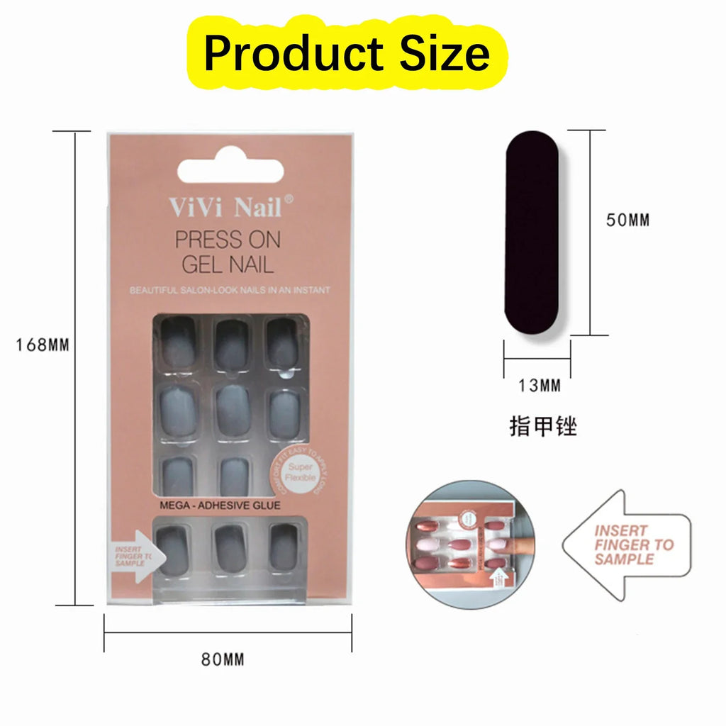 24pc nails Art Fake Nail Tips Press on Coffin  Artificial Square