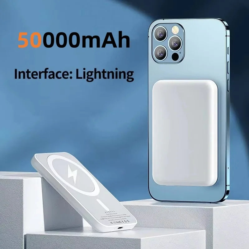 50000mAh Magnetic Power Bank Type-C Port External Battery Portable Wireless Charger for iPhone Xiaomi Huawei Spare Battery