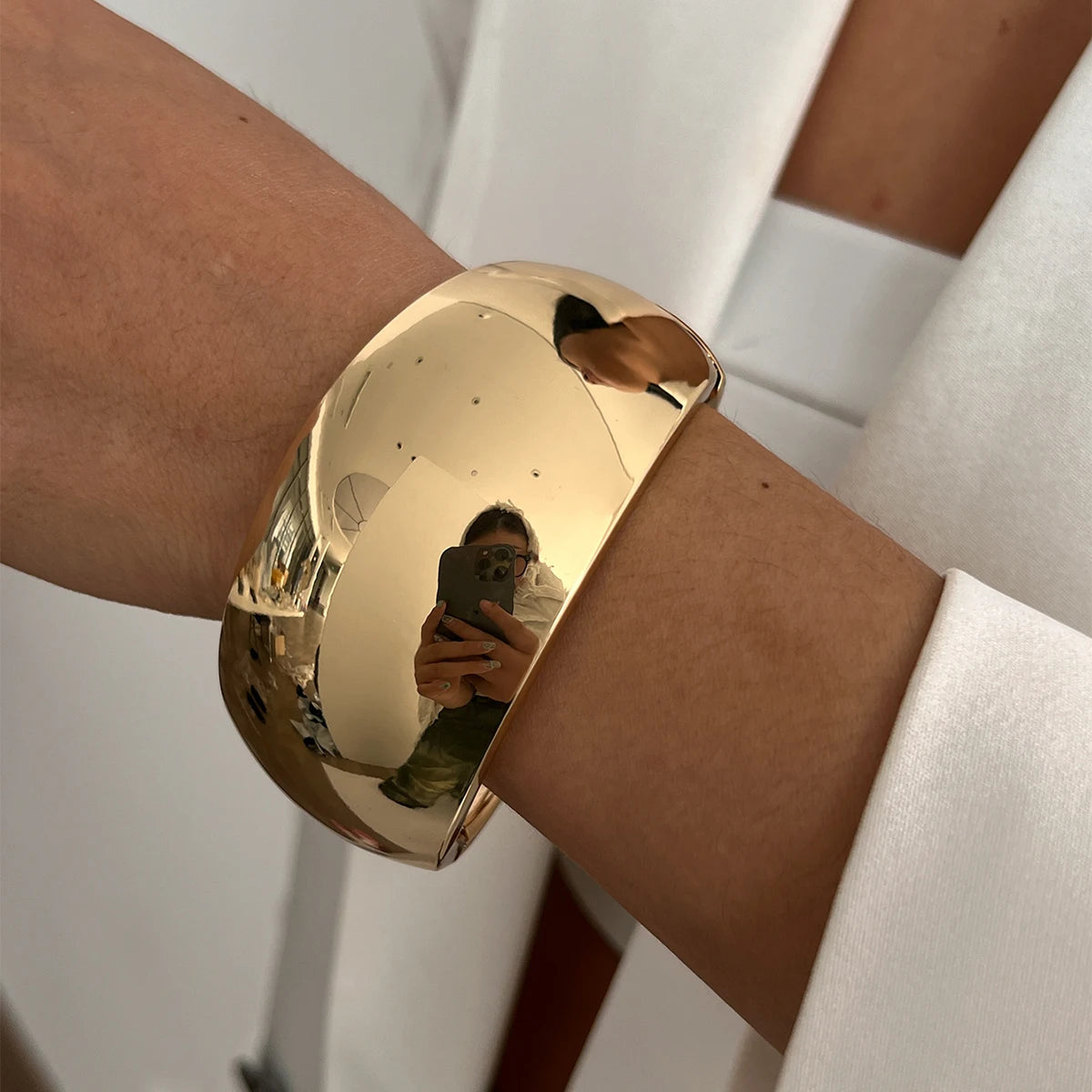 KunJoe 6 Styles Geometric Gold Color Cuff Spring Bangles for Women Vintage Metal Chunky Wide Hand Bracelets Fashion Jewelry Y2K