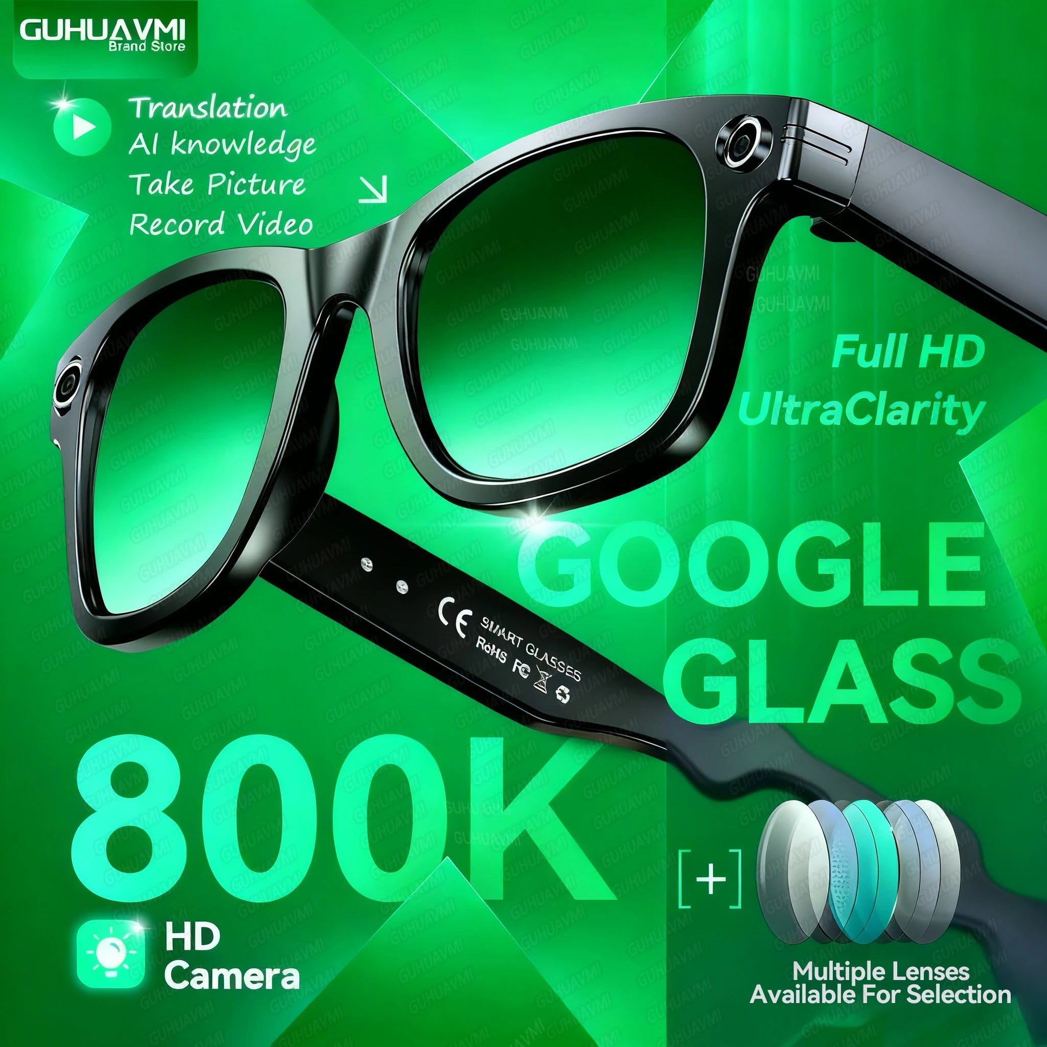 New AI Smart Glasses 800W Pixel Camera Bluetooth HD Call Voice Assistant Stereo Music Player Translate 6K Photochromic Glasses