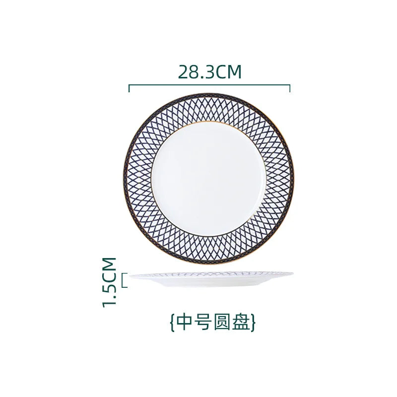 New European Style Light Luxury Bone China Steak Plate  Knife, Fork, Spoon, Napkin Buckle，Cloth Napkin，Wine Glass Tableware Set