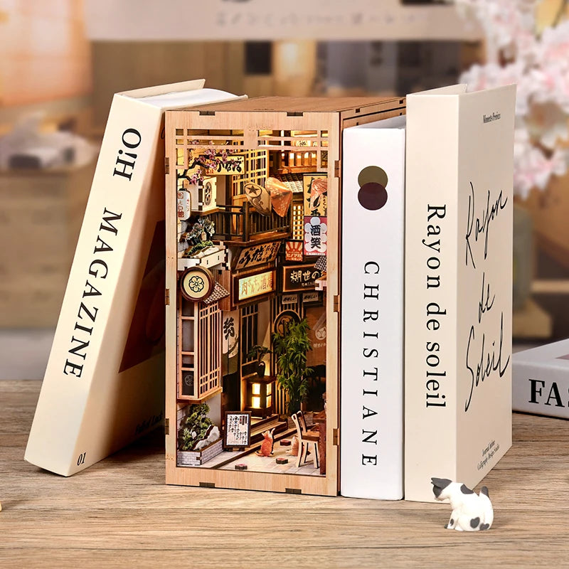 Cat's Alley DIY Miniature House - 3D Wooden Book Nook Kit, Hand-Assembled Bookend & Home Decor, Christmas and Black Friday