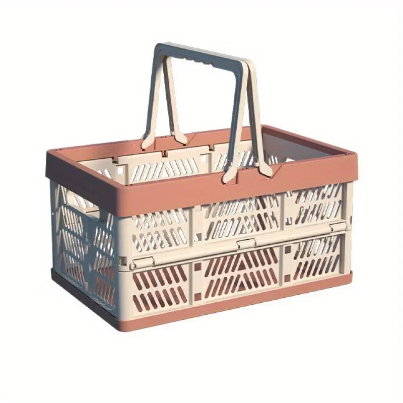 Foldable Storage Basket Large Capacity Pastel Handle Design Home Organization Box for Kitchen Living Room Desk Storage Basket
