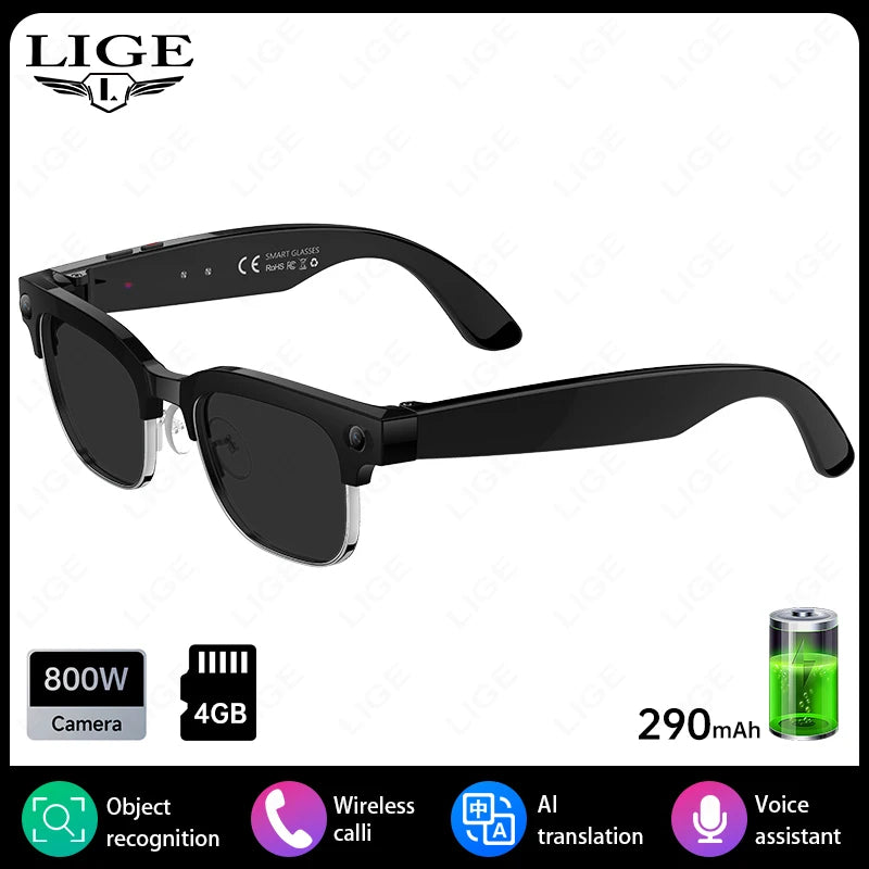 New 4K Glasses AI Smart Glasses with 8MP Camera Video Recording Translation Smart Sunglasses Bluetooth Call Music Play Men Women