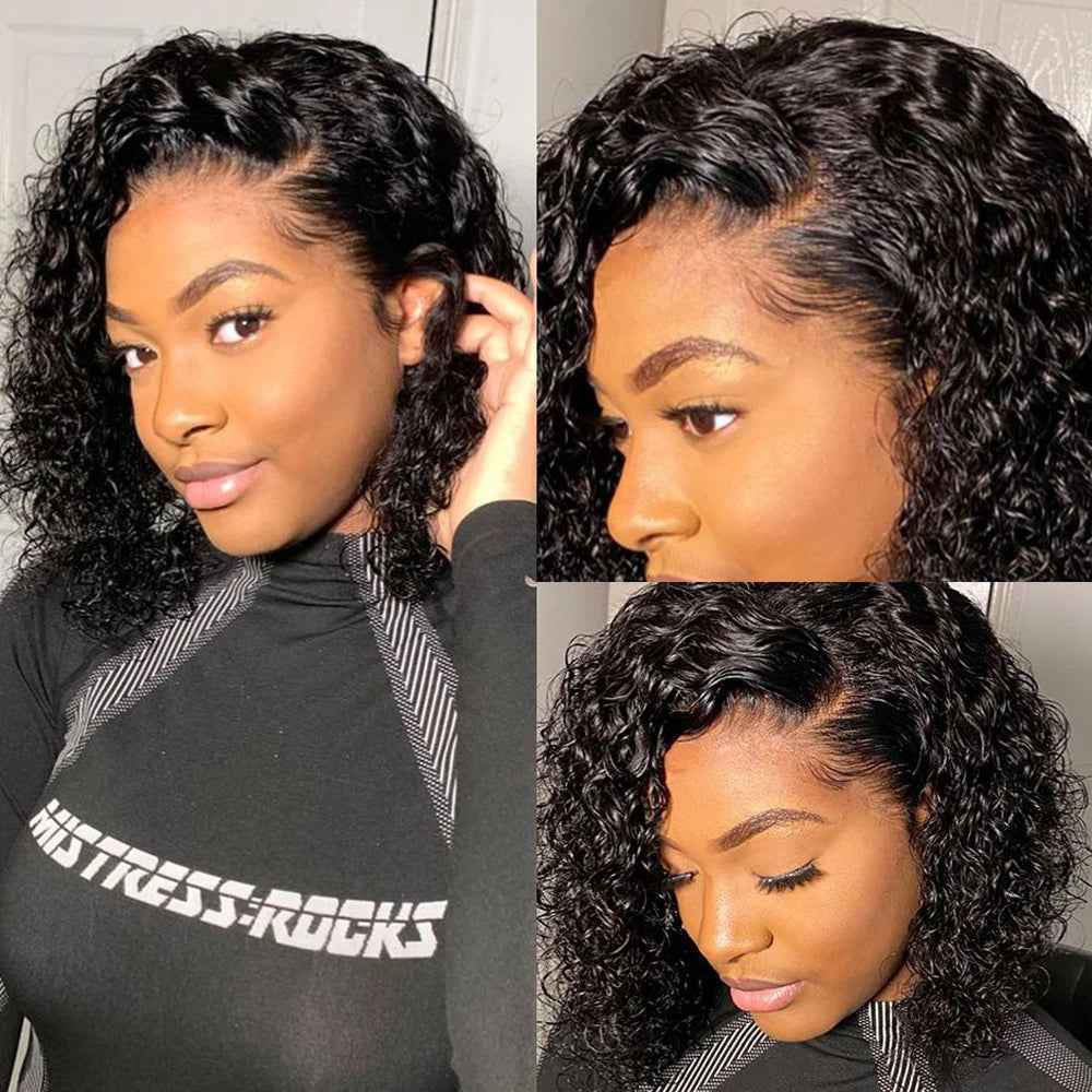 Pixie Cut Short Curly Bob Deep Water Wave Wigs 100% Human Hair 13x4 Transparent Lace Frontal Wig Lace Front Wigs Top Quality