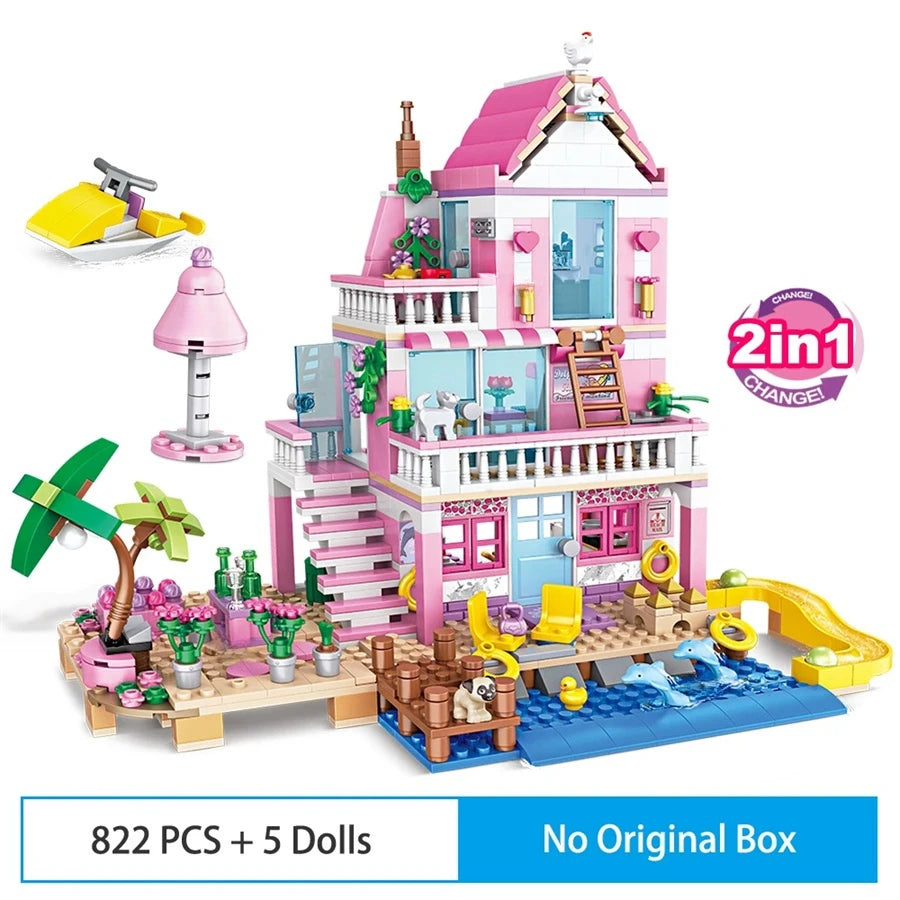 Summer Holiday City House Seaside Villa Building Blocks Apartment Street View Figures DIY Bricks Toys for Kid Girls Friends Gift