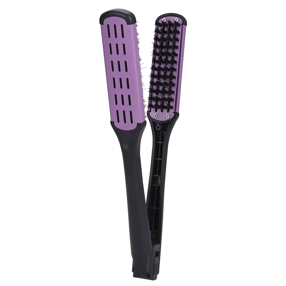 Professional V-Shape Hair Straightening and Curling Brush - High-Temperature Pure Boar Bristle Multi-Functional Styling Comb