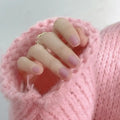 24pcs Short Square Nails Glitter Flower Wave French Nails