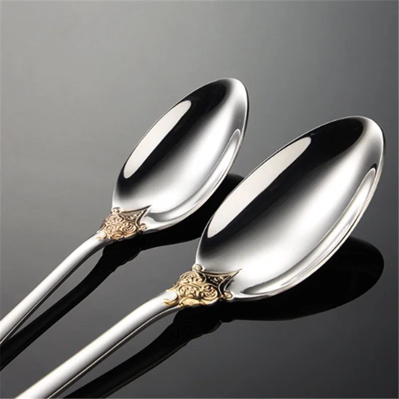 Palace Series Stainless Steel Cutlery Sets Western Food Knives Forks Spoons Teaspoon Luxury Golden Tableware Home and Kitchen