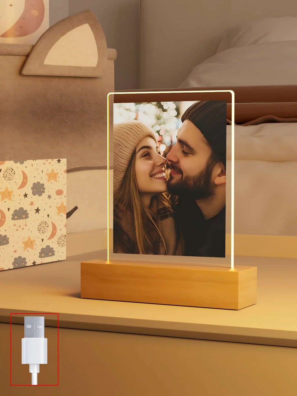 Custom Couple collage Photo Led night light, Personalized acrylic night light with photo and text, custom photo light,