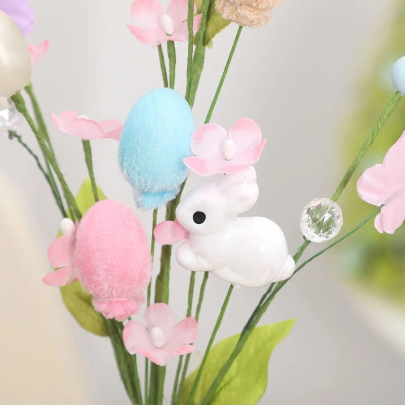 Easter Flower Spring Floral with Easter Egg Rabbit Statue Fake Twig Branches Easter Vine Stems for DIY Holiday Vase Decor