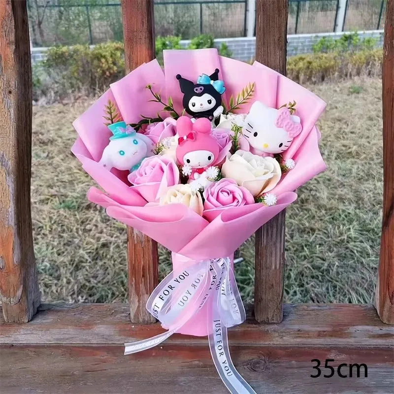 Hello KT Cartoon Plush Bouquet  Anime Rose Flowers Doll Home Wedding Decoration Christmas Valentine's Day Gift