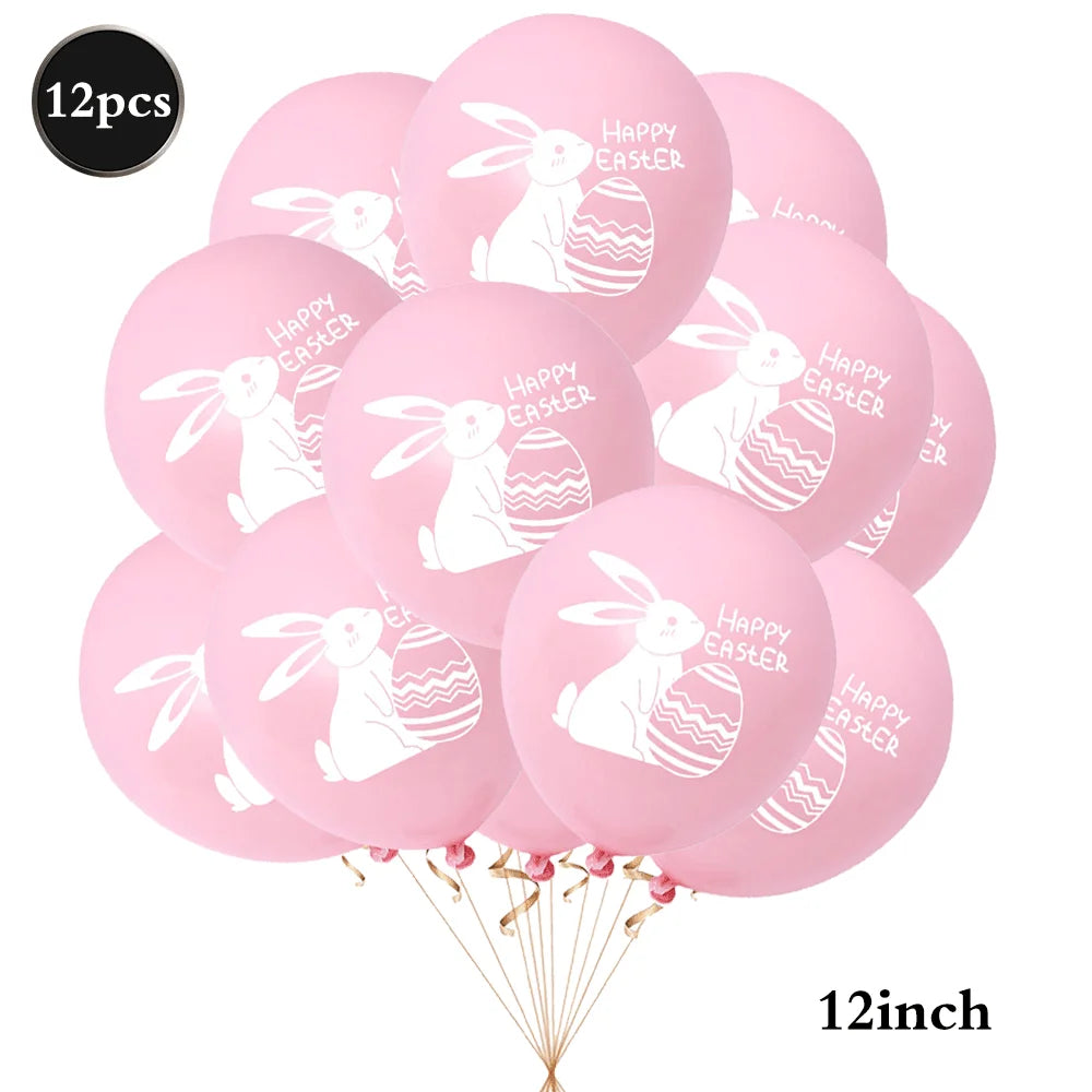 12pcs Easter Balloons Set 12inch Bunny Egg Printed Latex Balloon Happy Easter Party Decorations for Home Kids Gift Spring Decor
