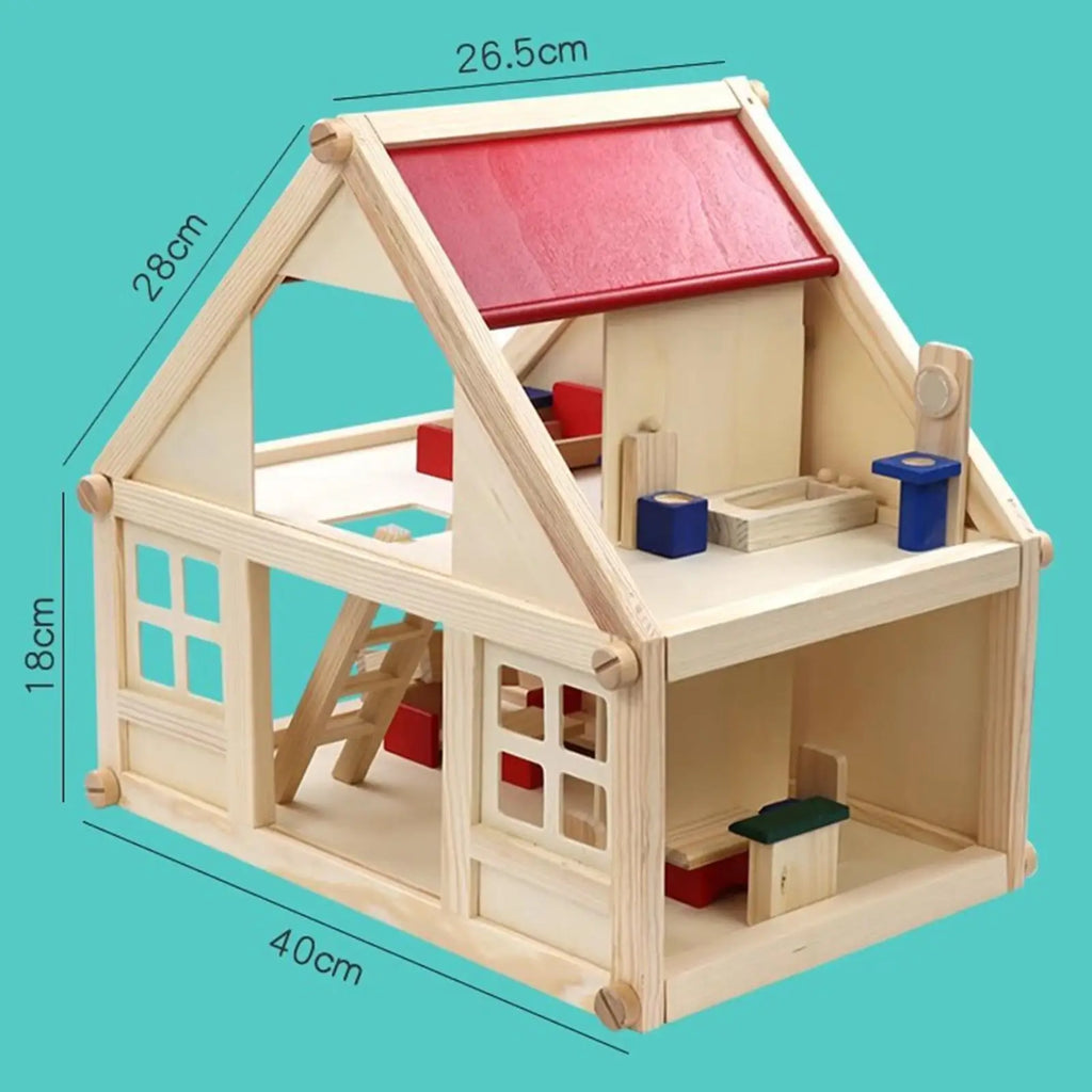 Wooden Doll House for Kids Miniature Scene 2 Storey Gift Toy Mini Furniture Toy