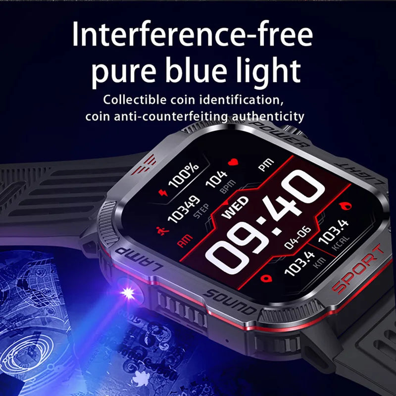 New outdoor Military Smart Watch Men Flashlight