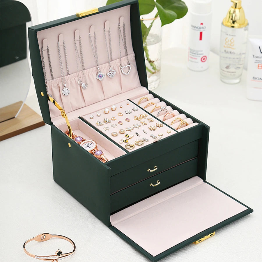 1PC, lock arch three-layer jewelry box, suitable for all kinds of jewelry storage