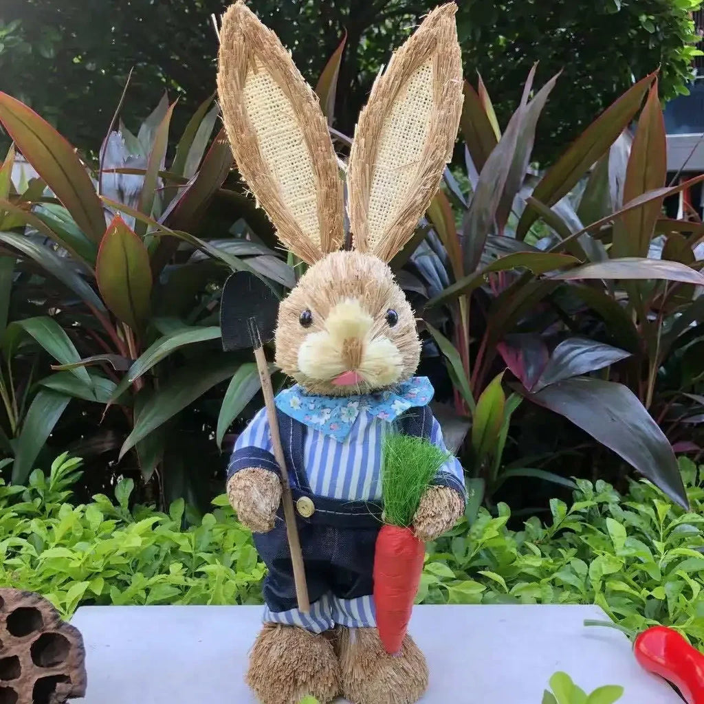 Easter Rabbit Decoration Bunny Figure Cattail Craft Ornament Home Holiday Cute Bunny Home Decoration Easter Rabbit Decoration