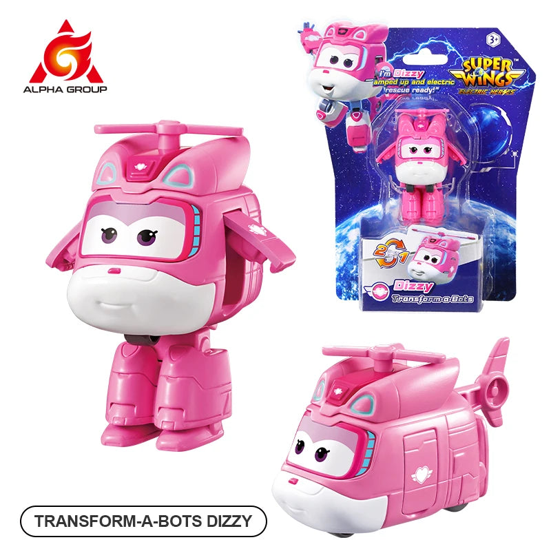 Super Wings Mini NEW Jett 2 Inches Transform Robot to Plane in 3 Steps Deformation Action Figures 2Modes Transforming Kid Toy