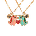 2Pcs/Set BFF Charms Pink Blue Cartoon Dinosaur Heart Design Necklace Cute Lovers Couple Valentine's Day Jewelry Gift