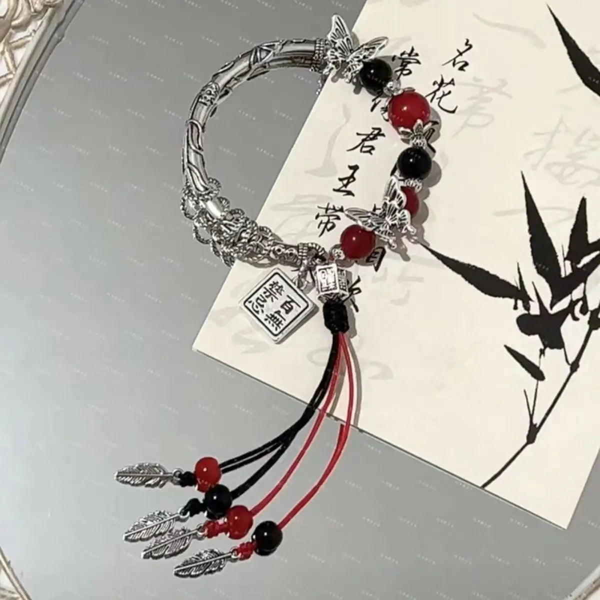 Chinese Style Tassel Beaded Bracelet for Women Retro Butterfly Pendant Charm Bracelets Temperament Bangles Fashion Jewelry Gifts