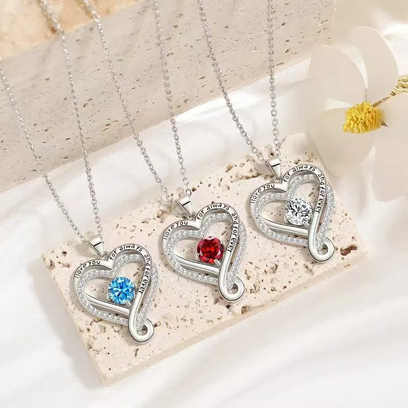 To My Love Eternal Heart Double layered Heart shaped Necklace With Gift Box For Gilrfriend Wife Christmas Valentine's Day Gifts