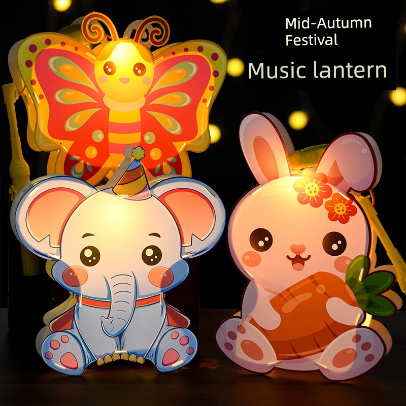 Mid-Autumn Festival Kids DIY Lantern Handmade Material Package Kindergarten Creative Rabbit Lamp Satchel Luminous Music Lantern