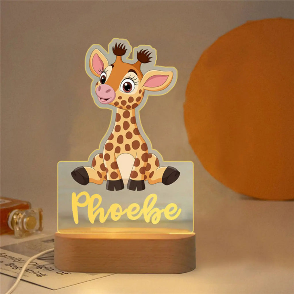 Personalized Children Animal Night Light Custom Name Acrylic Lamp Baby Kids Bedroom Decoration Neonate Birthday Christmas Gift