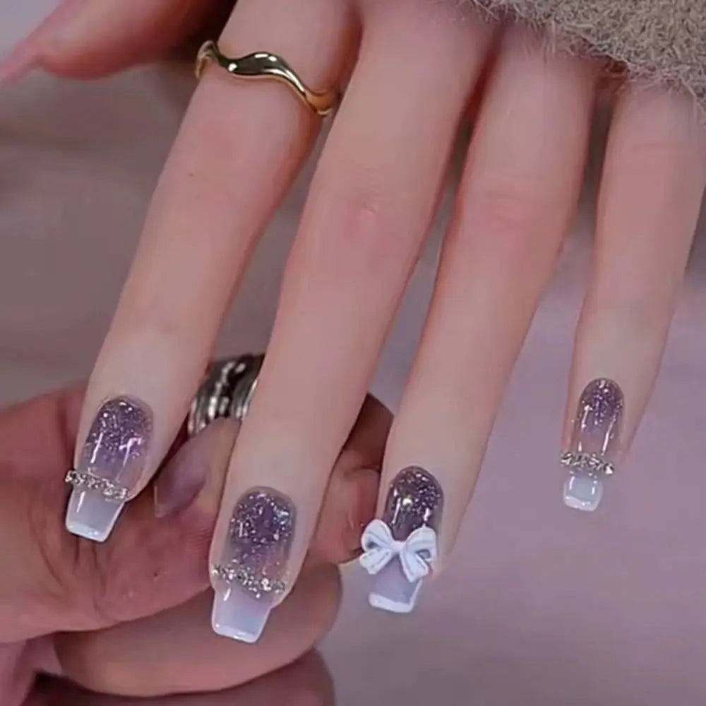 24pcs Gradient Fake Nails French Ballerina Nail