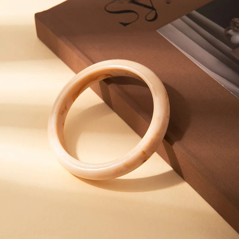 Fashion Round Marble Patterned Acrylic Bracelets Bangles for Women Simple Personality Vintage Beige Brown Bangle Female Jewelry