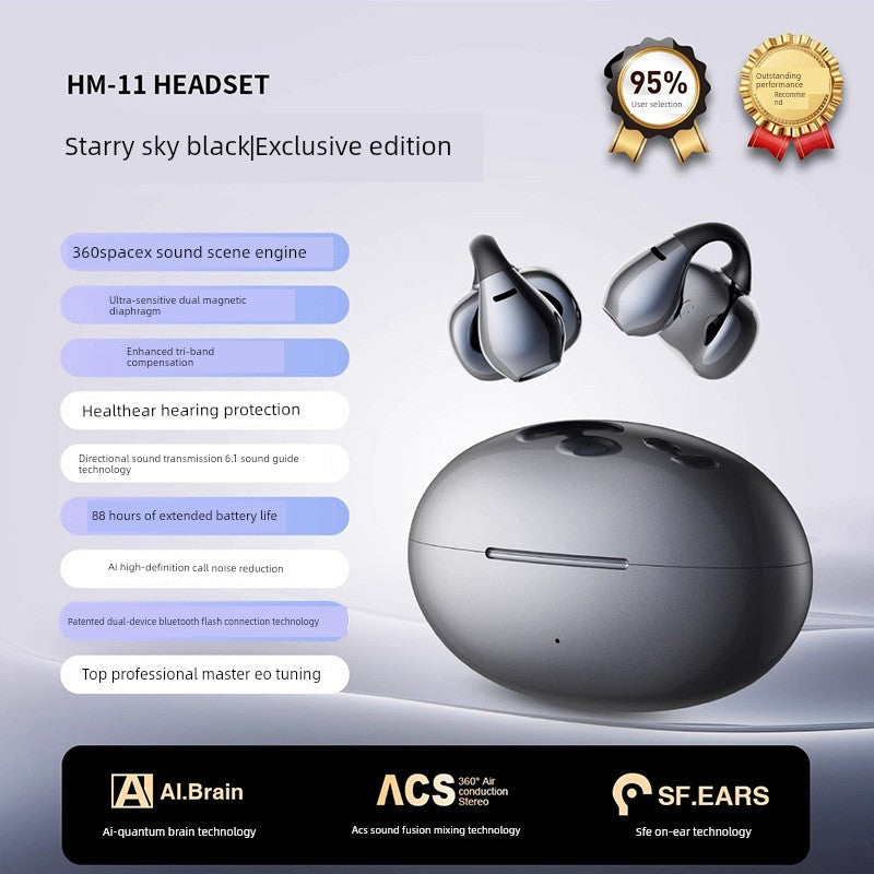 Non-Leaking Ear Clip Bluetooth Headset Open Wireless Gas Bone Conduction Non in-Ear Sports Running 2025 New Arrival