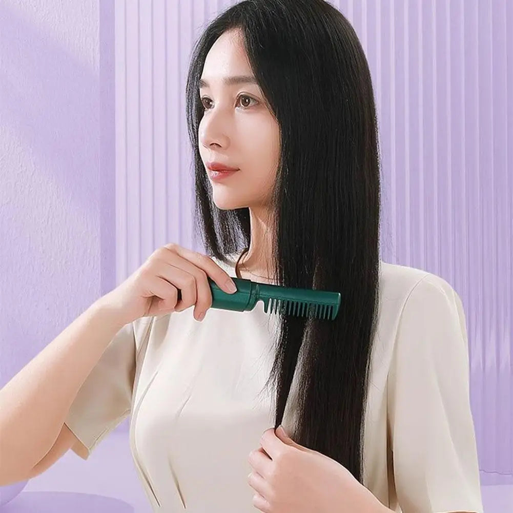 Rechargeable Wireless 2in1 Hair Straightener Curler Comb - Portable Negative Ion Hair Care Tool No Damage Hair Dual Purpose