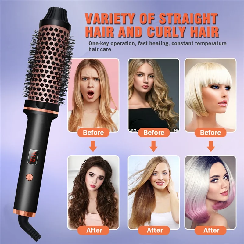 A44Z-3In1 Ionic Hair Curler Straightener Professional Curling Iron Heated Hair Styling Brush Anti-Scald Thermal Brush