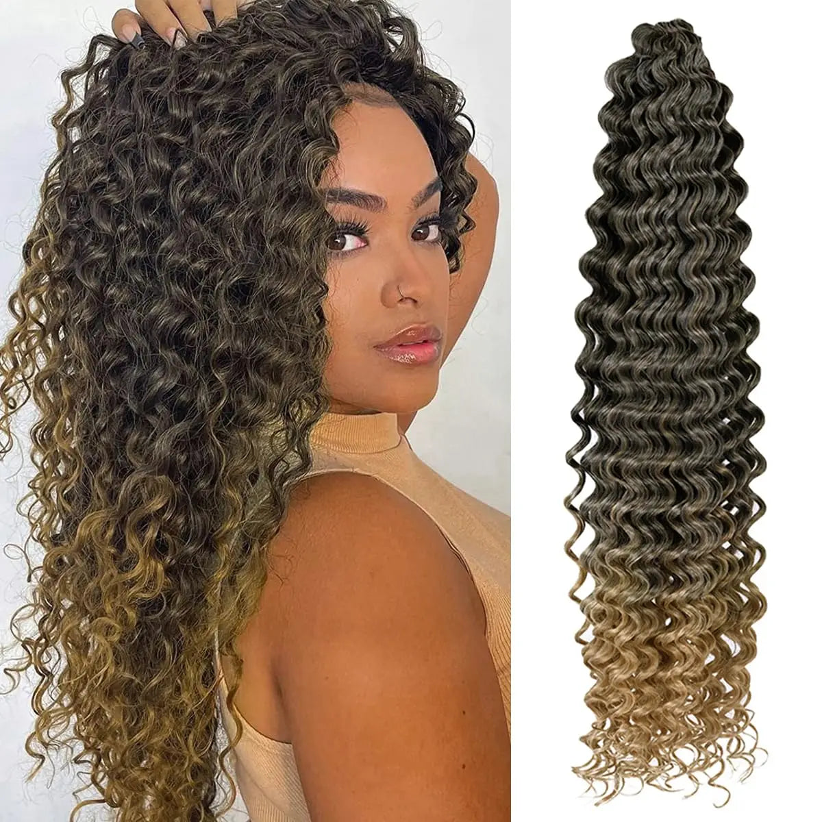 Deep Wave Hair Bundles 613 Piano Blonde Natural Synthetic Hair Extensions Ombre Thick Ponytail Loose Boho Braid Hair
