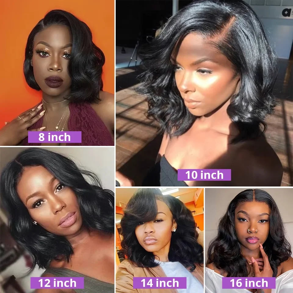 Malaysian Hair Body Wave Short Bob Wig 180% Density 4x4 Lace Closure 100% Human Hair Wig 100% Virgin Hair 13x4 Lace Frontal Wig