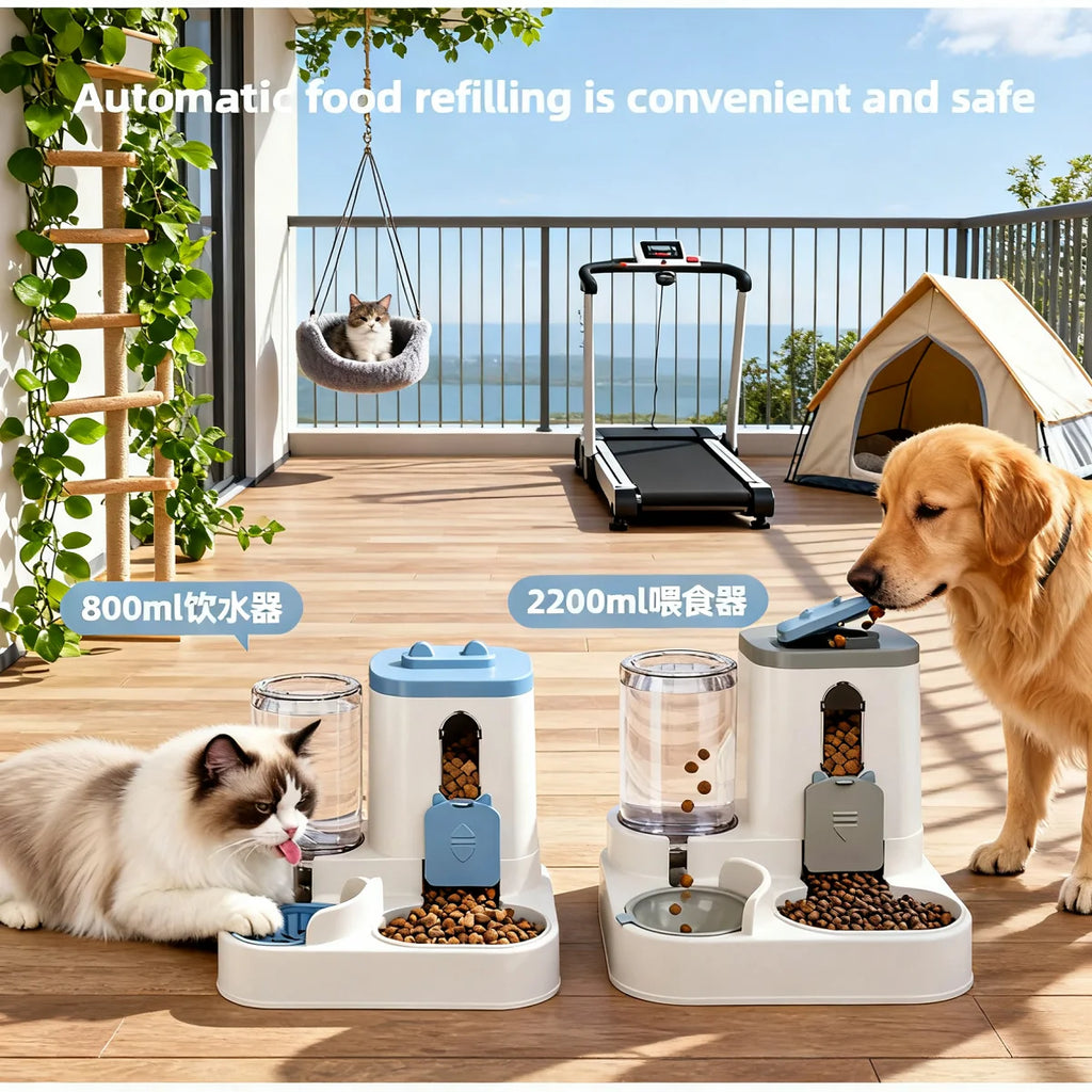 Dog & Cat Automatic Feeder & Waterer Set: Gravity Design