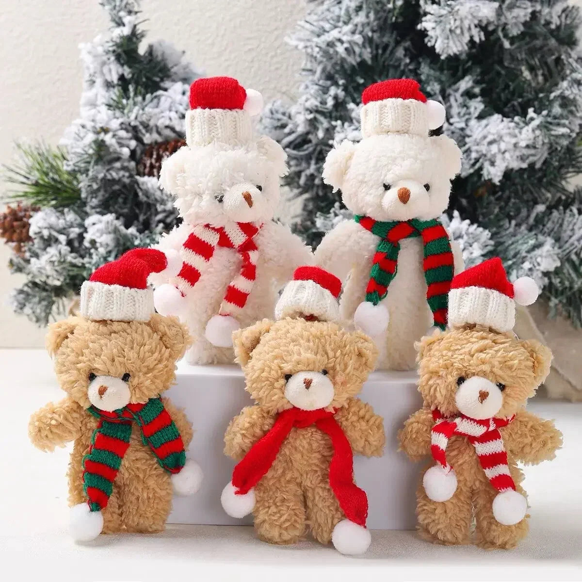 Mini Christmas Bear Doll Plush Bear Gift Clothing Bag Keychain Pendants Baking Decoration Christmas Drop Ornaments Kid Xmas Gift