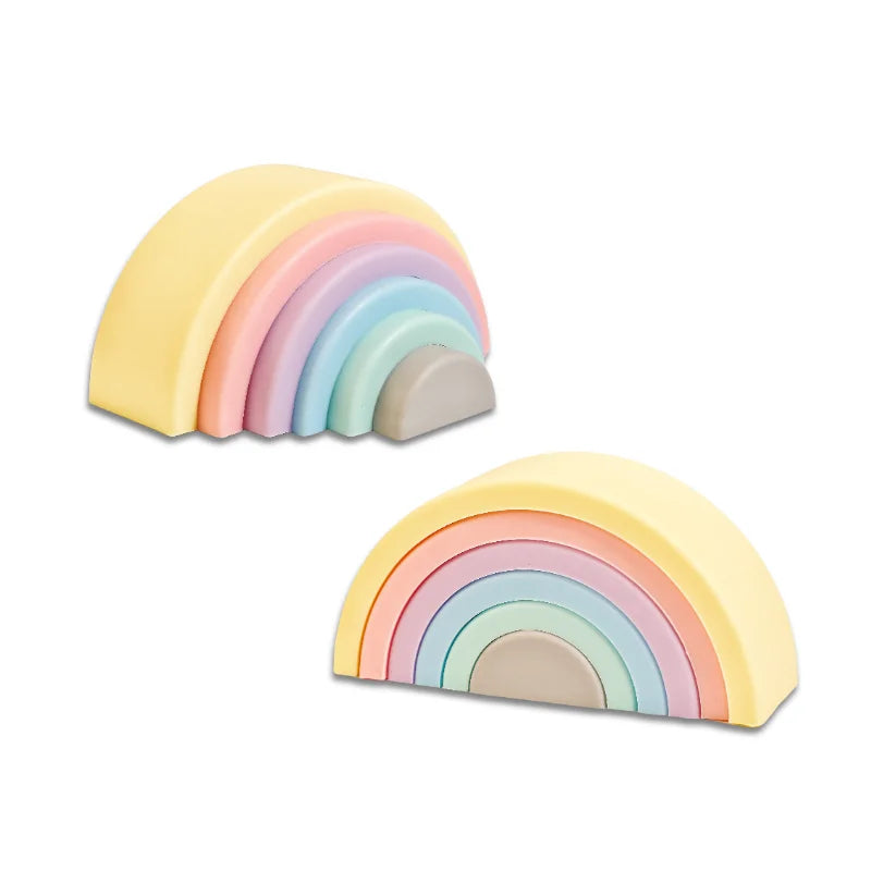 1Set Baby Rainbow Colors Silicone Stacking Toys Montessori Creative Toys BPA Free Food Grade Silicone Early Education Kids Gifts