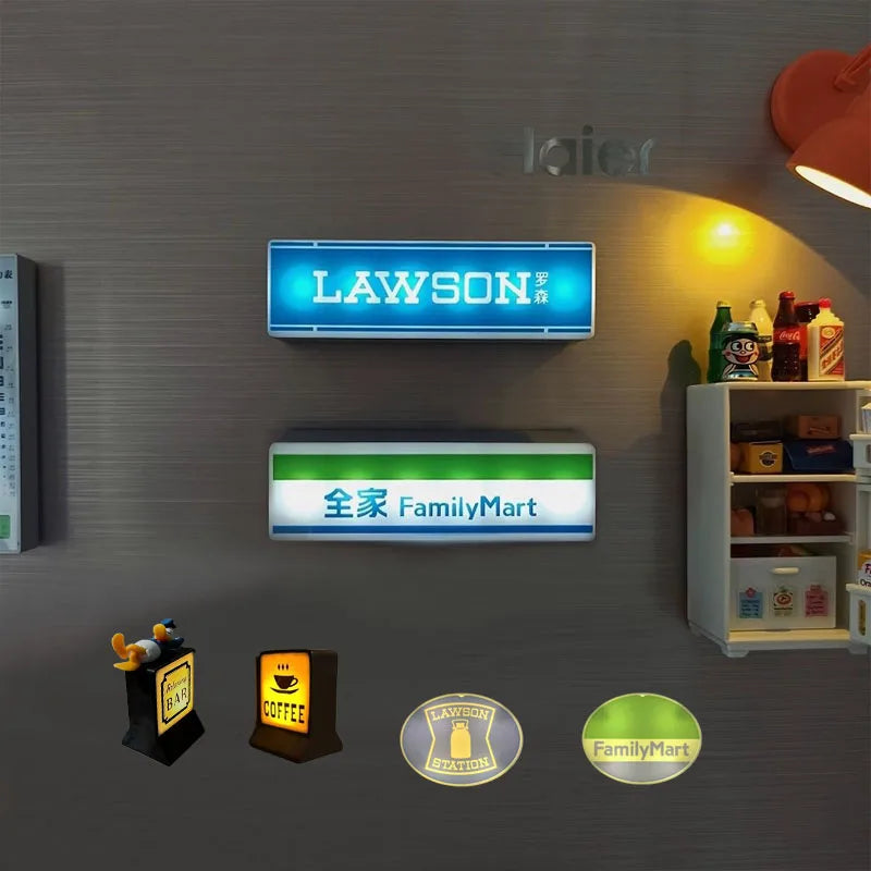 Magnetic Family Mart Hand Touch LED Refrigerator Sticker Lawson Convenience Store Luminous USB Fridge Stickers Home Decoration